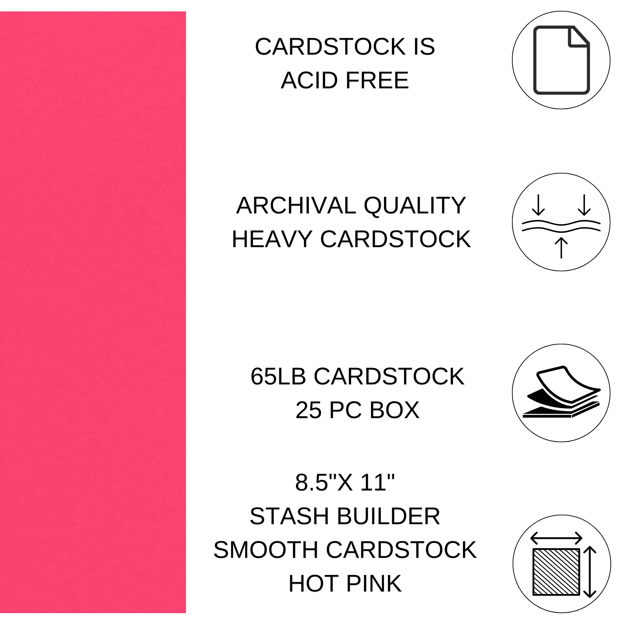 PA Paper Accents Stash Builder Cardstock 12" x 12" Hot Pink, 65lb colored cardstock paper for card making, scrapbooking, printing, quilling and crafts, 25 piece pack