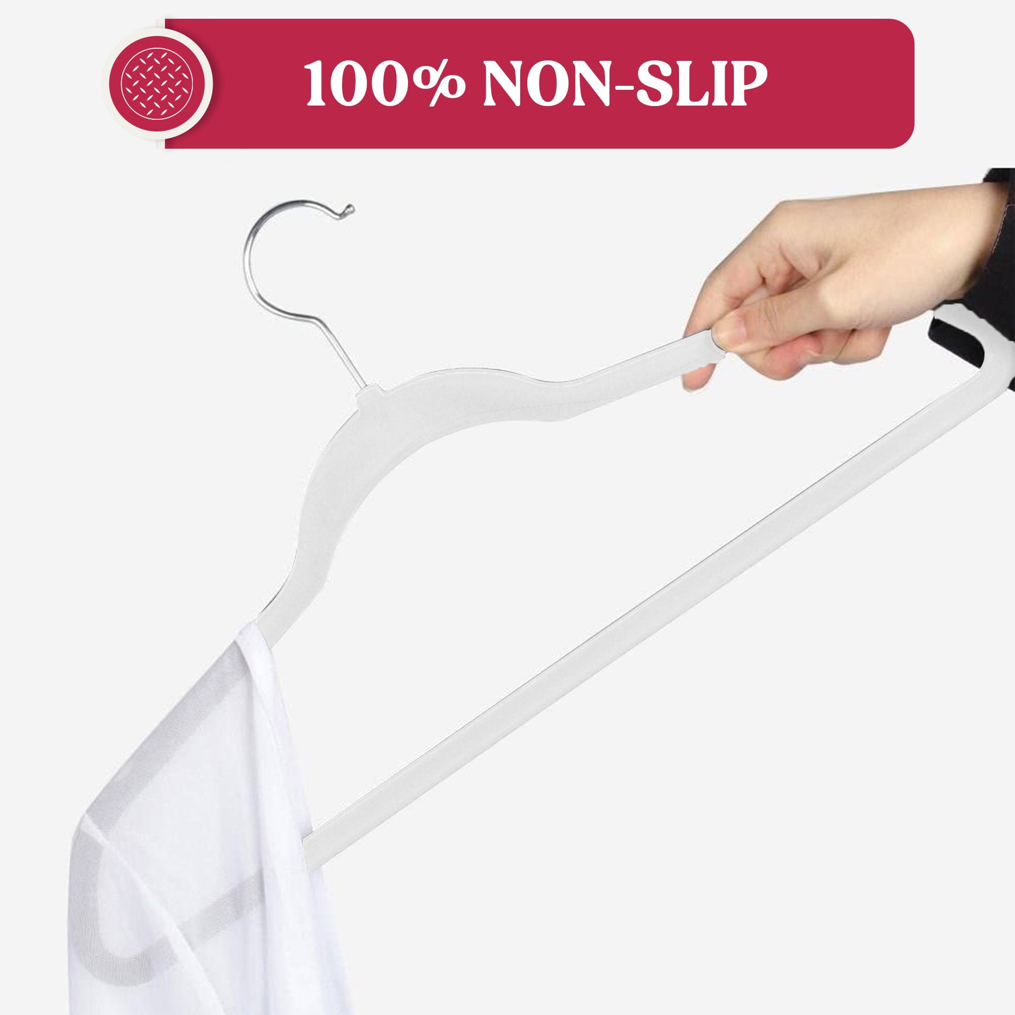 Lux Decor Collection Velvet Hanger 50 Pack - Clothing Hangers Non Slip, Heavy Duty Hanger 360 Degree Rotatable Hook - White