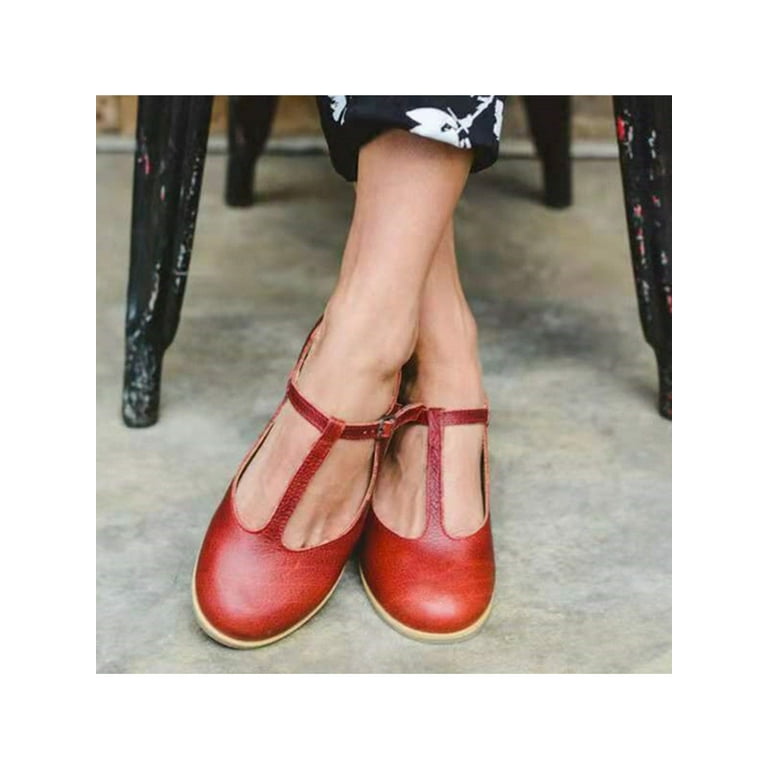 Red t strap clearance flats