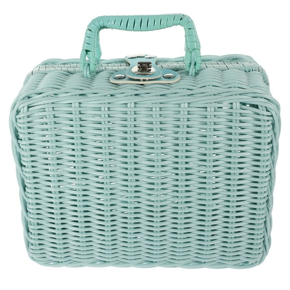 MLINS Imitation Rattan Makeup Organizer Picnic Wicker Boxes Blue