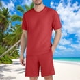 thumbnail image 2 of Men's Short Sleeve Round Neck T-Shirt and Drawstring Pocket Shorts 2 Piece Set for Casual Running Fitness Exercise Beach Outfits Vacation Loungewear Daily Wear | Ihhxva,Red L, 2 of 9