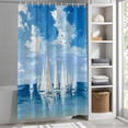 thumbnail image 5 of Summer Theme Shower Curtain, 36" x 72", Oil Painting Ocean Wave Sailboats Cloud Blue Sky Waterproof Bathroom Curtain Washable Shower Curtain Set with 12 Hooks, 5 of 8