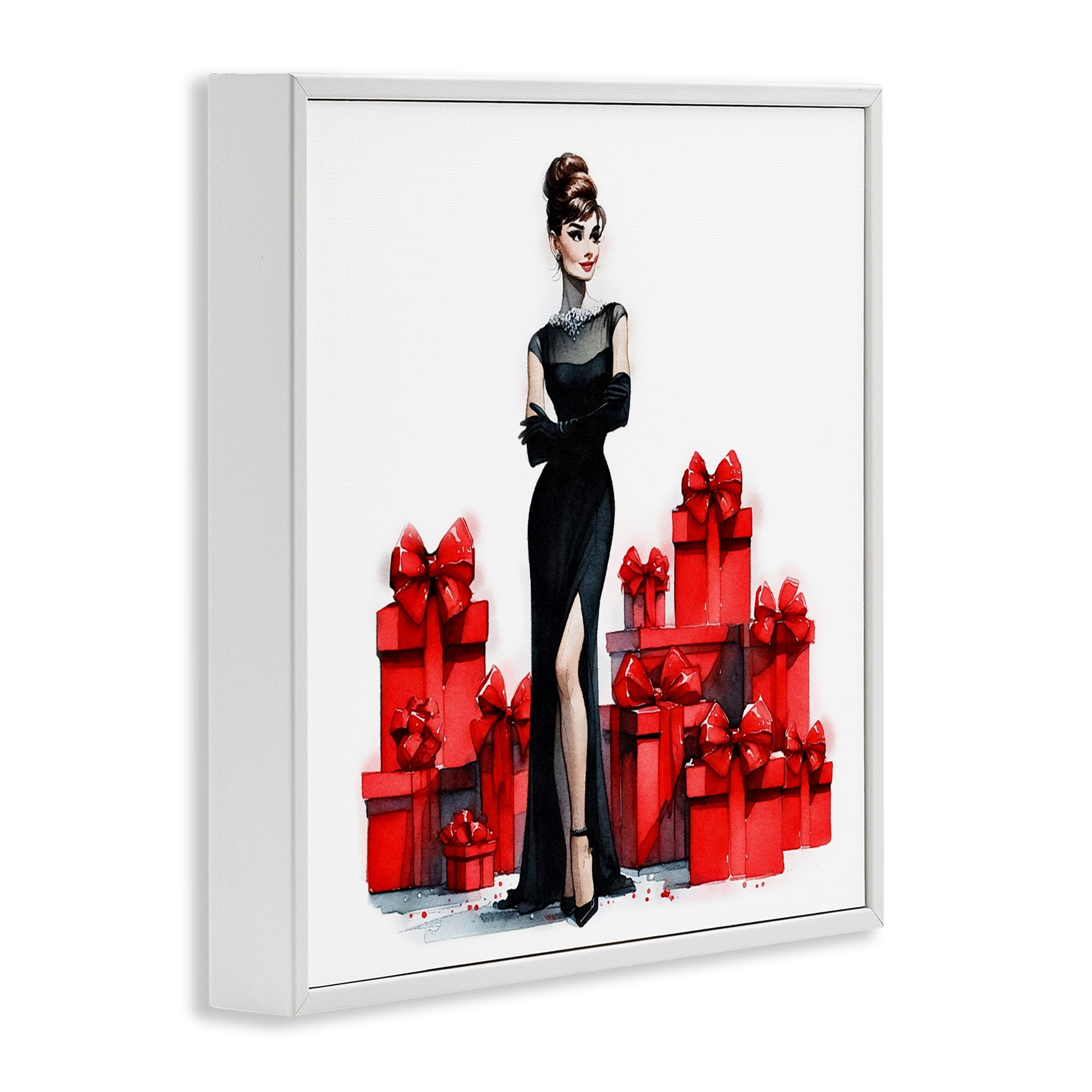 Stupell Industries Elegant Woman & Gifts Holiday Painting White Framed Art Prints Wall Art, 24 x 24