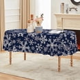 thumbnail image 3 of Christmas Tablecloth 60×84 Inch Oval, Blue Snow Washable Table Cover for Party Picnic Dinner Decor, 3 of 6