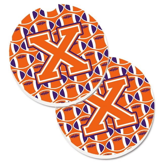Letter X Football Orange with White & Regalia Set of 2 Cup Holder Car Coaster