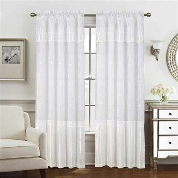 Priscilla Embroidered Panel With Double Valance 54'' x 90'' White