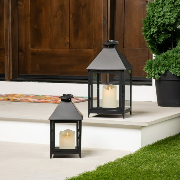 Northlight Rectangular Metal Candle Lanterns - 15.75" - Black - Set of 2