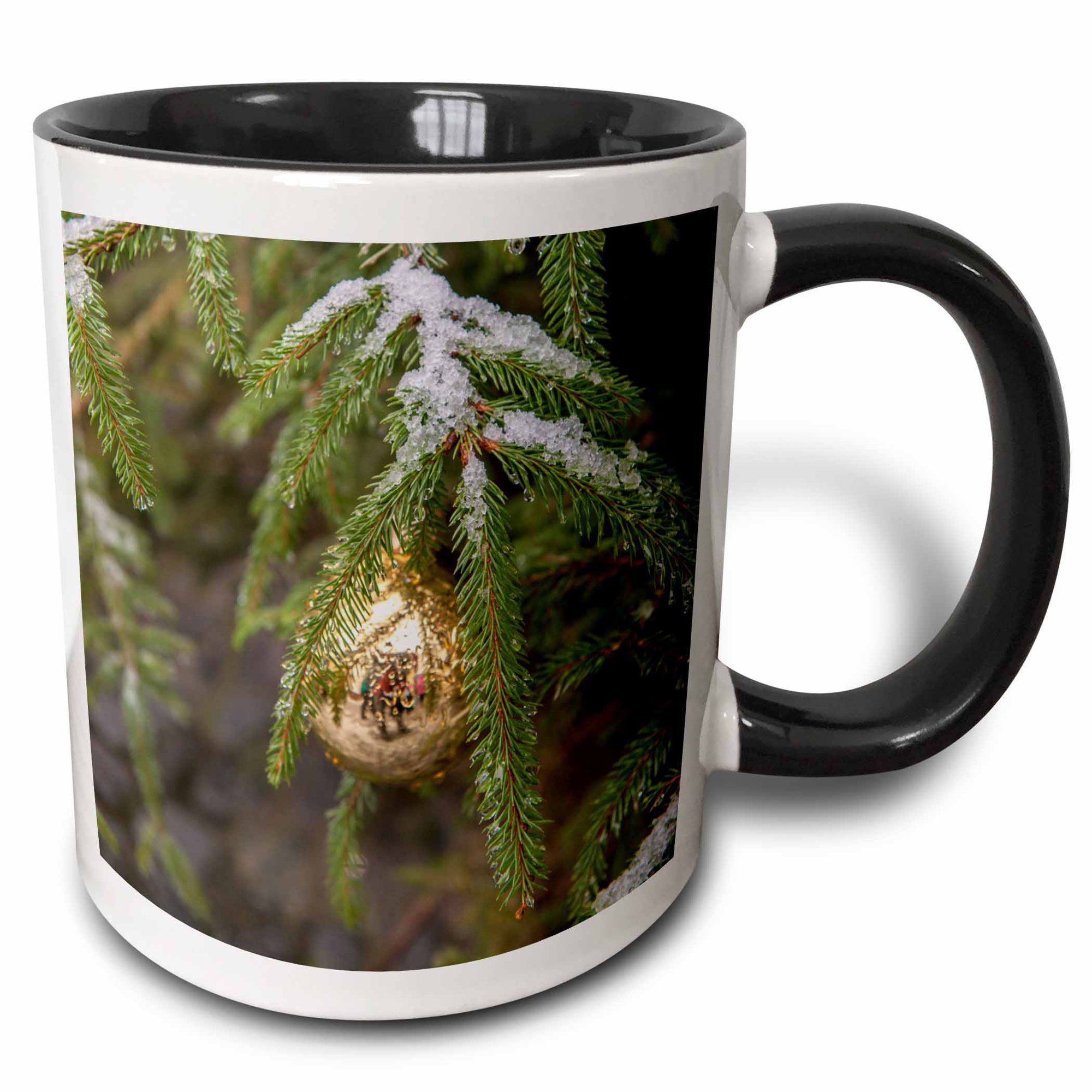 3drose, Christmas Ornament on Evergreen Tree, Bamberg, Germany, 11oz Two-tone Black Mug