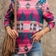thumbnail image 3 of Camiseta impresa Vintage estilo étnico cuello redondo Jersey de manga larga camisa suelta rosa M, 3 of 5