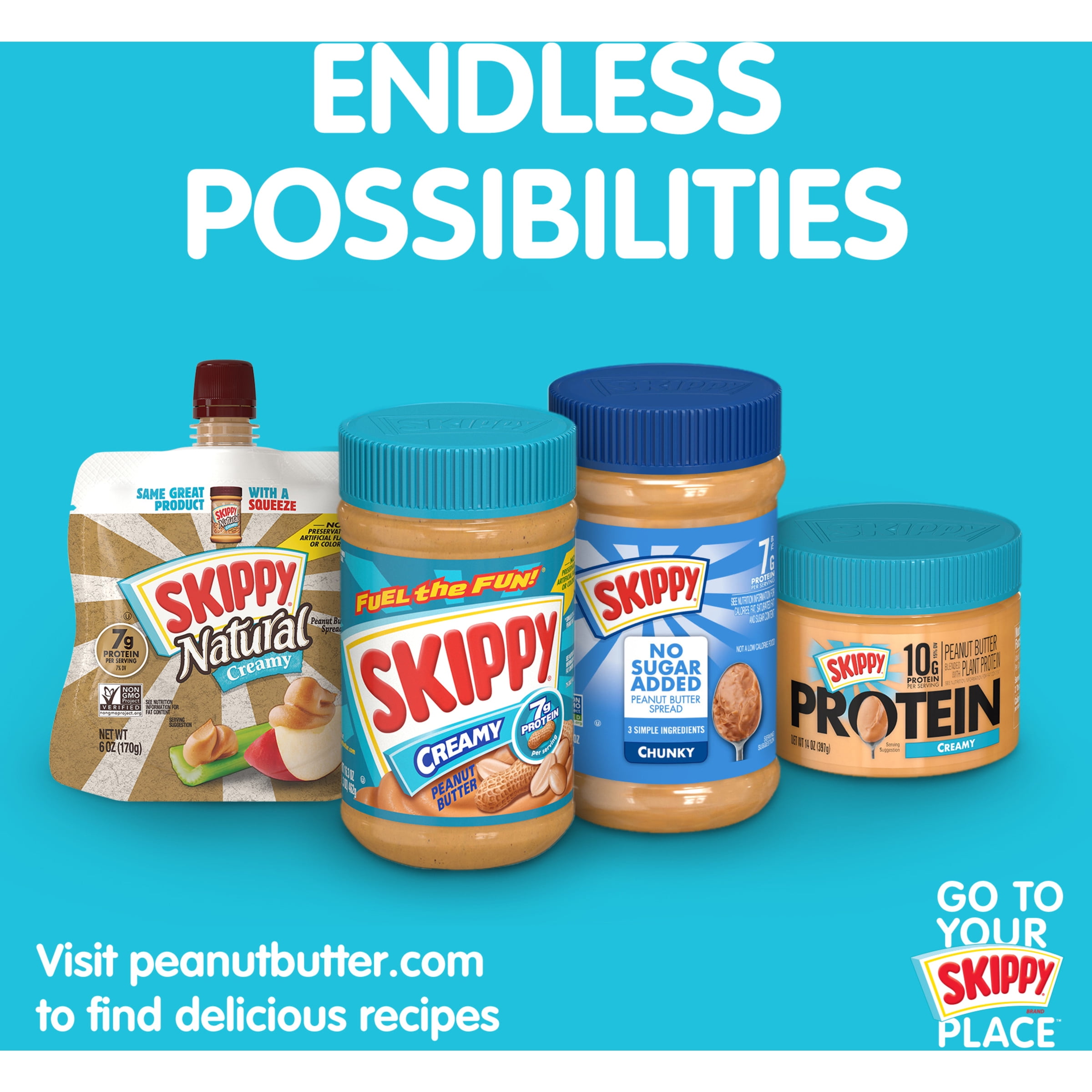 SKIPPY Peanut Butter, Creamy, Plastic Jar 16.3 oz (Pack of 6)