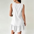 thumbnail image 5 of Women's Sleeveless Ruffle Hem Mini Dress Ribbed Textured Shift Dress Asymmetrical Neck Summer Beach Sundress Street Casual Outfit White, 5 of 6