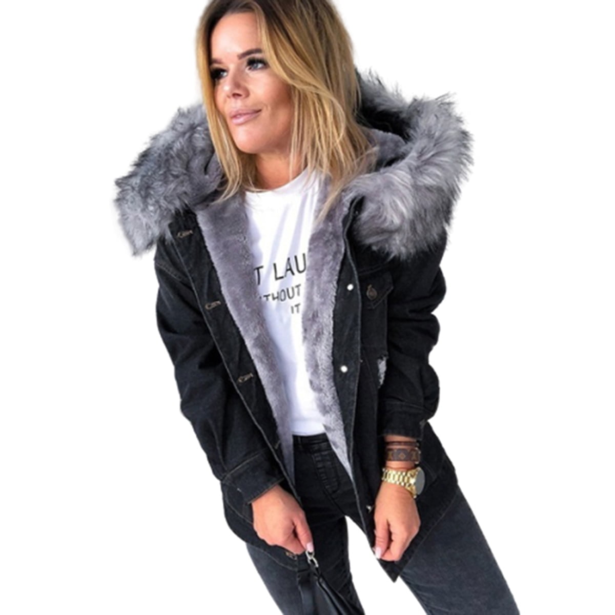 denim jacket with wool collar womens