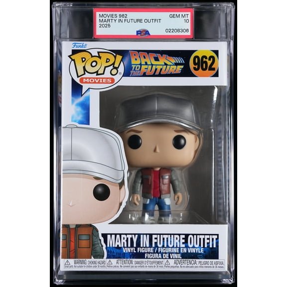 Back to the Future, PSA Graded 10 GEM MINT, Marty in Future Outfit Collectible Vinyl Figure #962, Fully Encapsulated Bundle with Compatible Funko Pop! PSA Hard Protector Case
