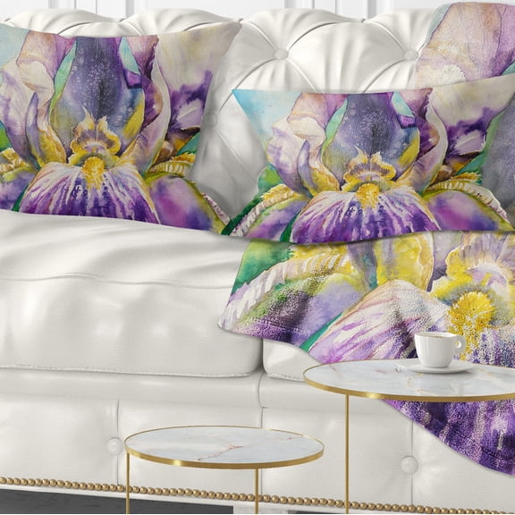 Designart Iris Flower Close up - Floral Throw Pillow - 12x20