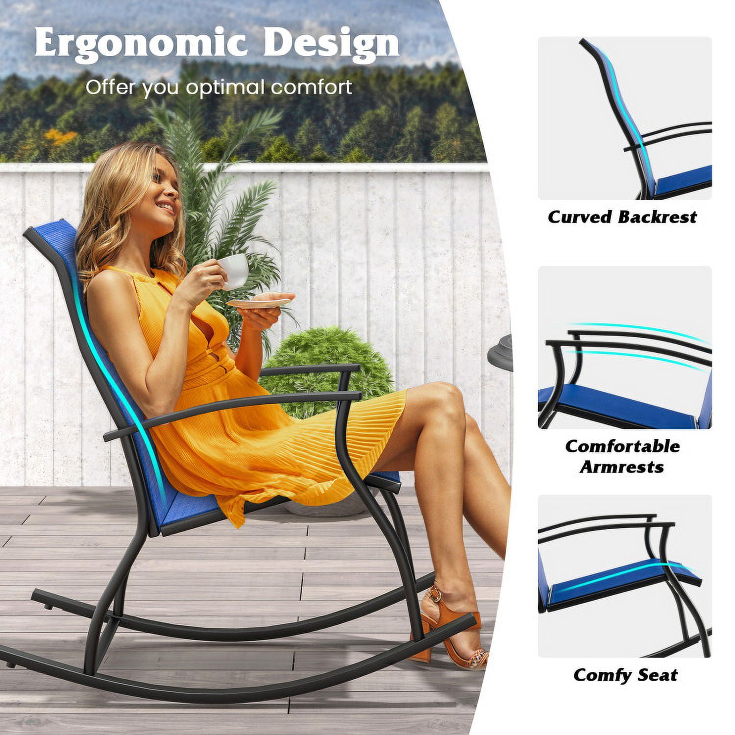Aimee Lii 3 Pieces Outdoor Zero Gravity Rocker for Lawn, Porch, Backyard, Comfortable, Navy Aimee Lii 3 Pieces Outdoor Zero Gravity Rocker for Lawn, Porch, Backyard, Comfortable, Navy