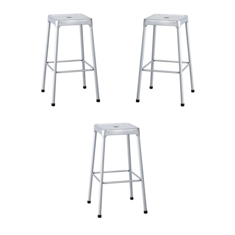 Home Square 29" Steel Backless Bar Stool in Glossy Silver Set of 3