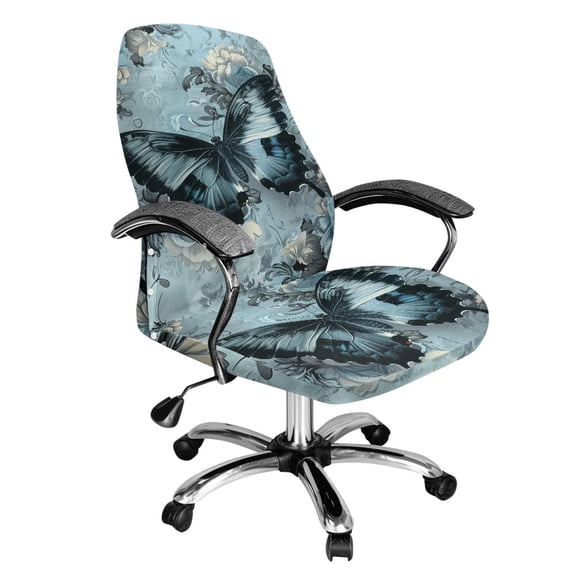 POLERO Brushed Elastic Fabric All-in-One Office Computer Chair Seat Covers for Home Home Study Easy to Install Office Chair Covers, Butterfly Floral Pattern