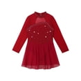 thumbnail image 4 of Sxiwei Kids Girls Long Sleeve Mesh Splice Figure Skating Dress with Rhinestone Keyhole Back Gymnastic Burgundy 6, 4 of 6