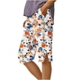 thumbnail image 2 of Makaor Long Shorts Women with Pockets Button Mid Waist Straight Leg Long Short Elastic Waist Floral Baggy Boho Beach Outfits White XL, 2 of 5