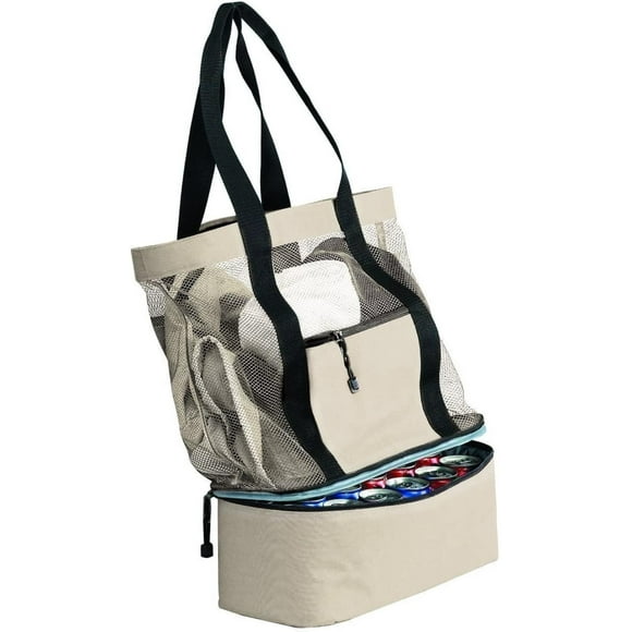 SDI Beach Picnic 12 Can Cooler Tote Bag -Natural, Made of 600d polyester and mesh By Brand SDI