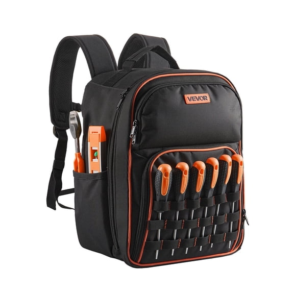 Heavy Duty Tool Backpack with 49 Pockets Laptop Compartment Reinforced Base for Electrician Repairman Jobsite