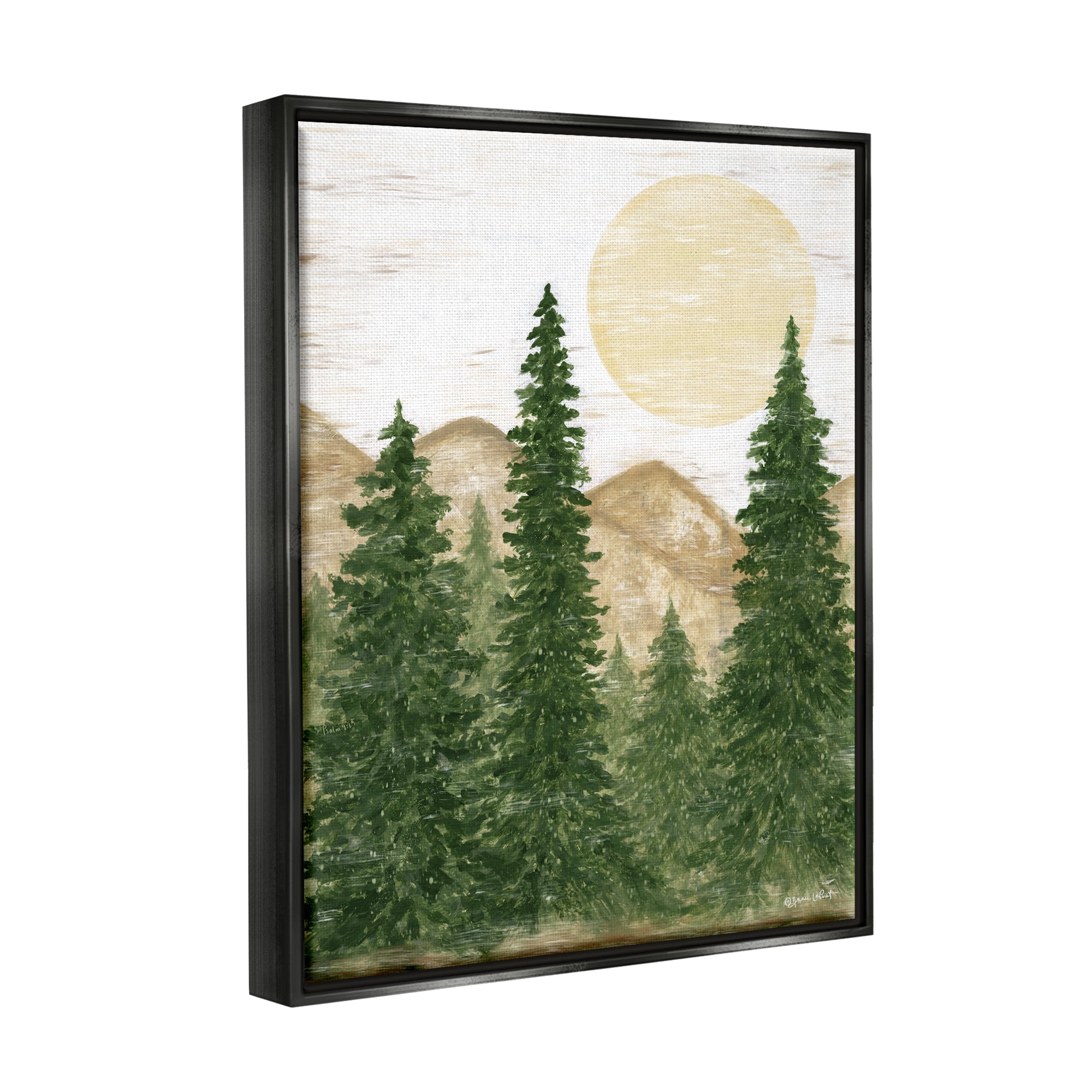 Stupell Rustic Mountain Sun Forest Trees Landscape Painting Black Floater Framed Art Print Wall Art