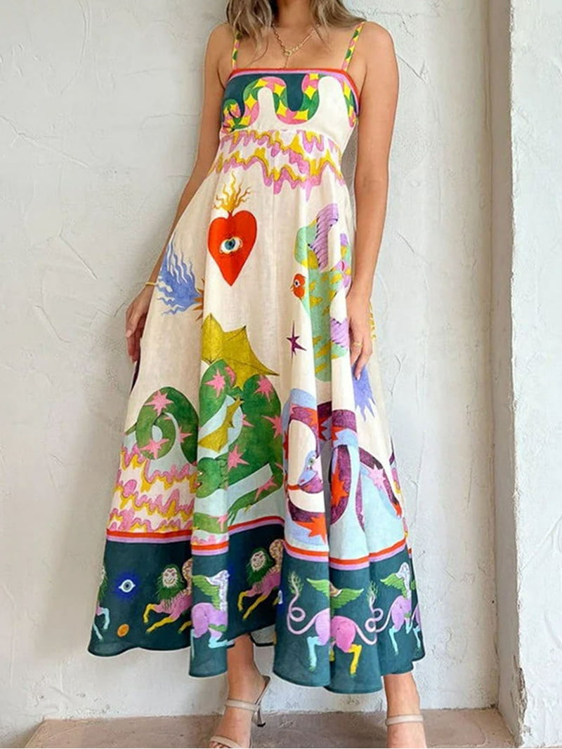 Hirigin Women Boho Spaghetti Strap Sleeveless Maxi Dress, Graffiti Print, Flowy A-Line, Square Neck - Walmart.com Hirigin Women Boho Spaghetti Strap Sleeveless Maxi Dress, Graffiti Print, Flowy A-Line, Square Neck - Walmart.com