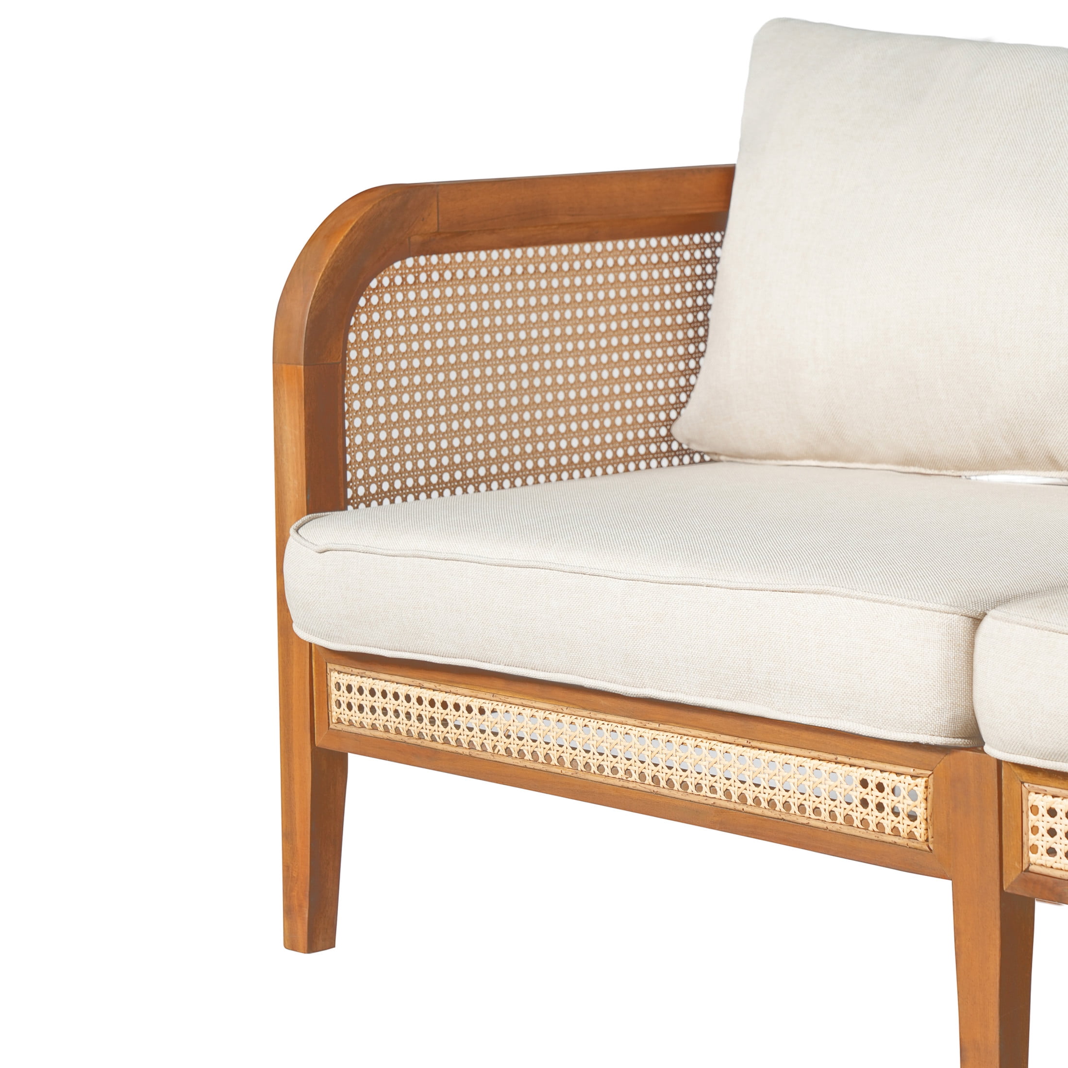 Christopher Knight Home Outdoor 3 Seater Sofa with Wicker, Beige Cushions, Teak