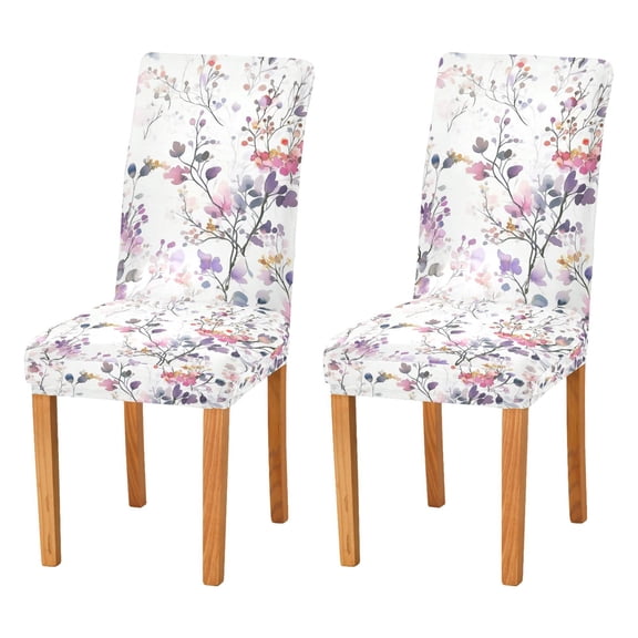 Yayeee 2 Pack Dining Chair Covers Stretch Parson Chairs Slipcovers Seat Protector, Purple Wildflowers