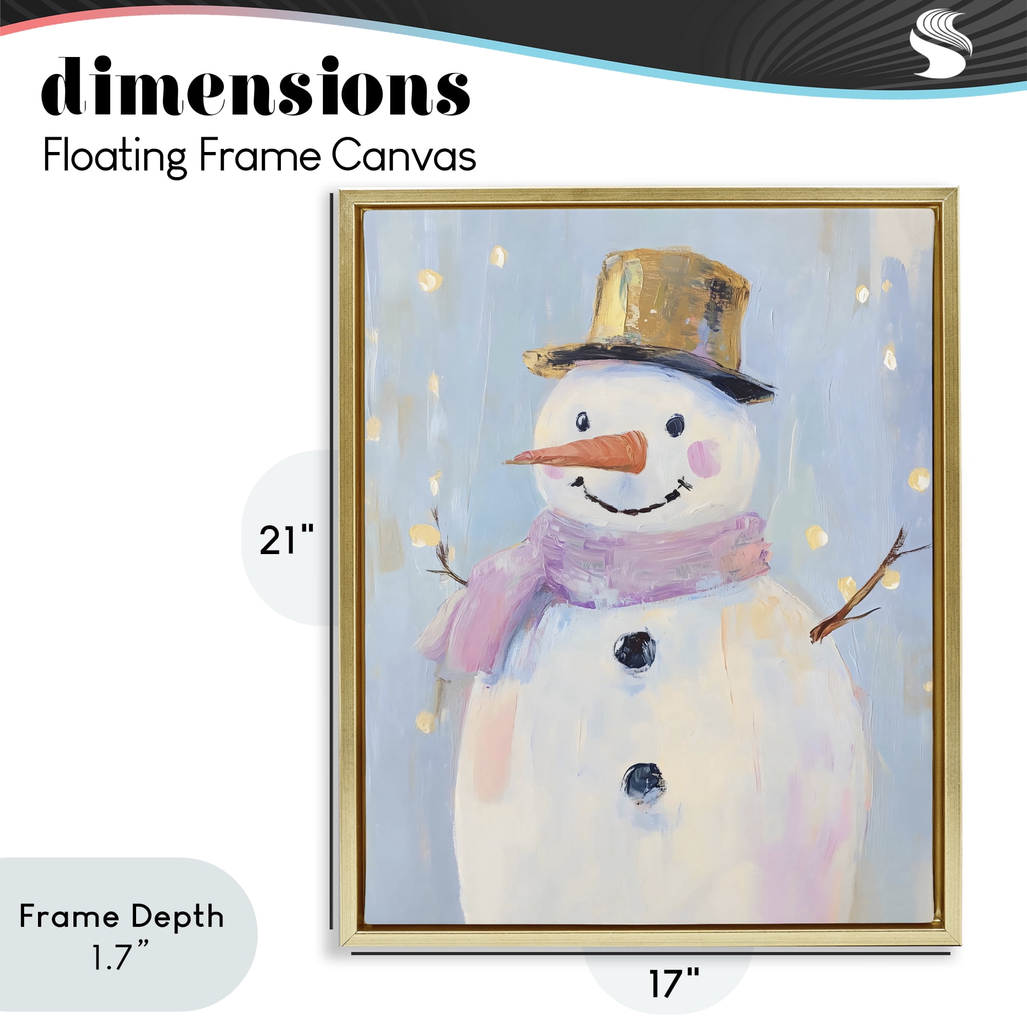 Stupell Industries Cheerful Pastel Snowman Gold Framed Floater Canvas Wall Art, design by The Prints Vibe