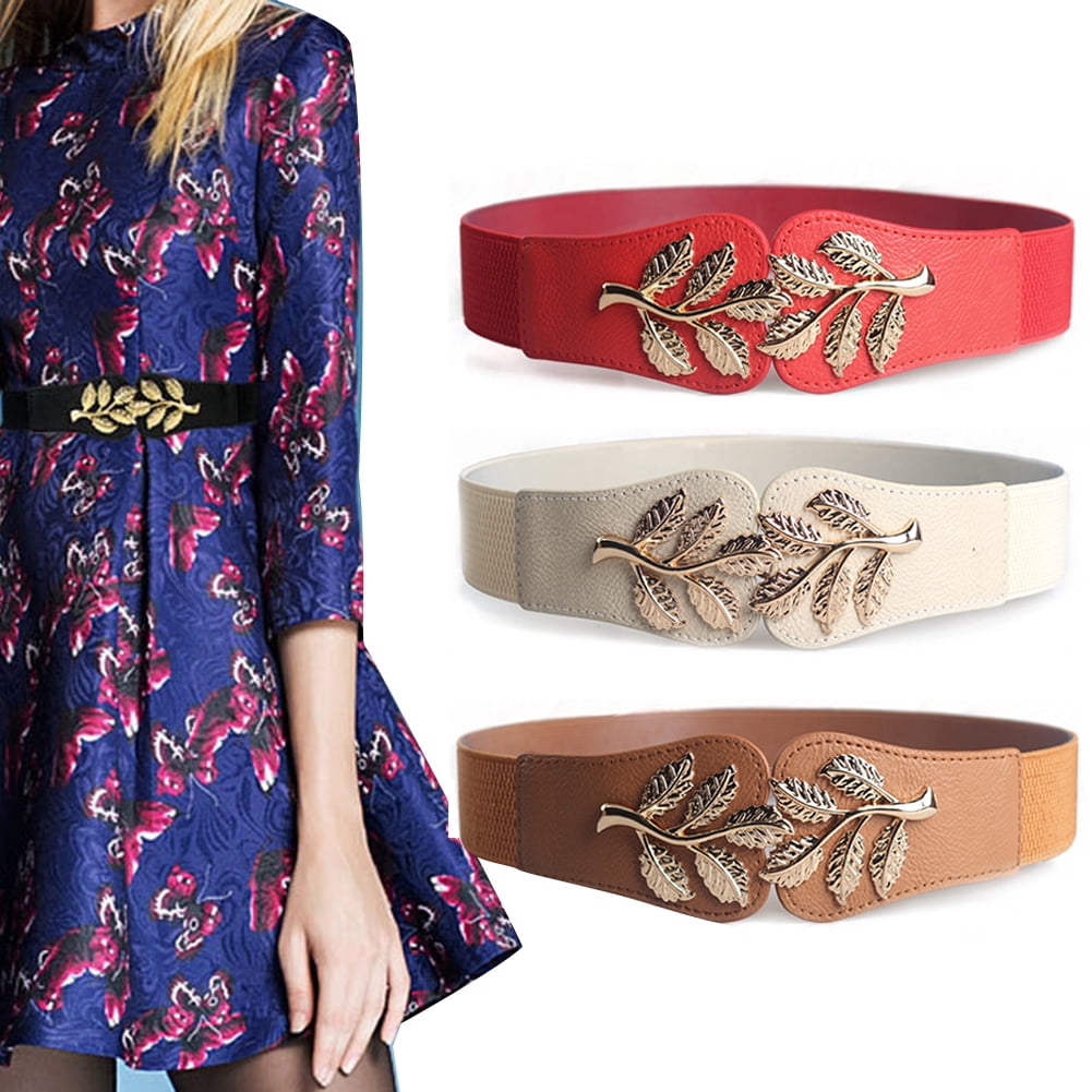 SUOSDEY Wide Elastic Belt for Women, Stretch Cinch Waist Belt for Ladies Dresses with Metal Buckle