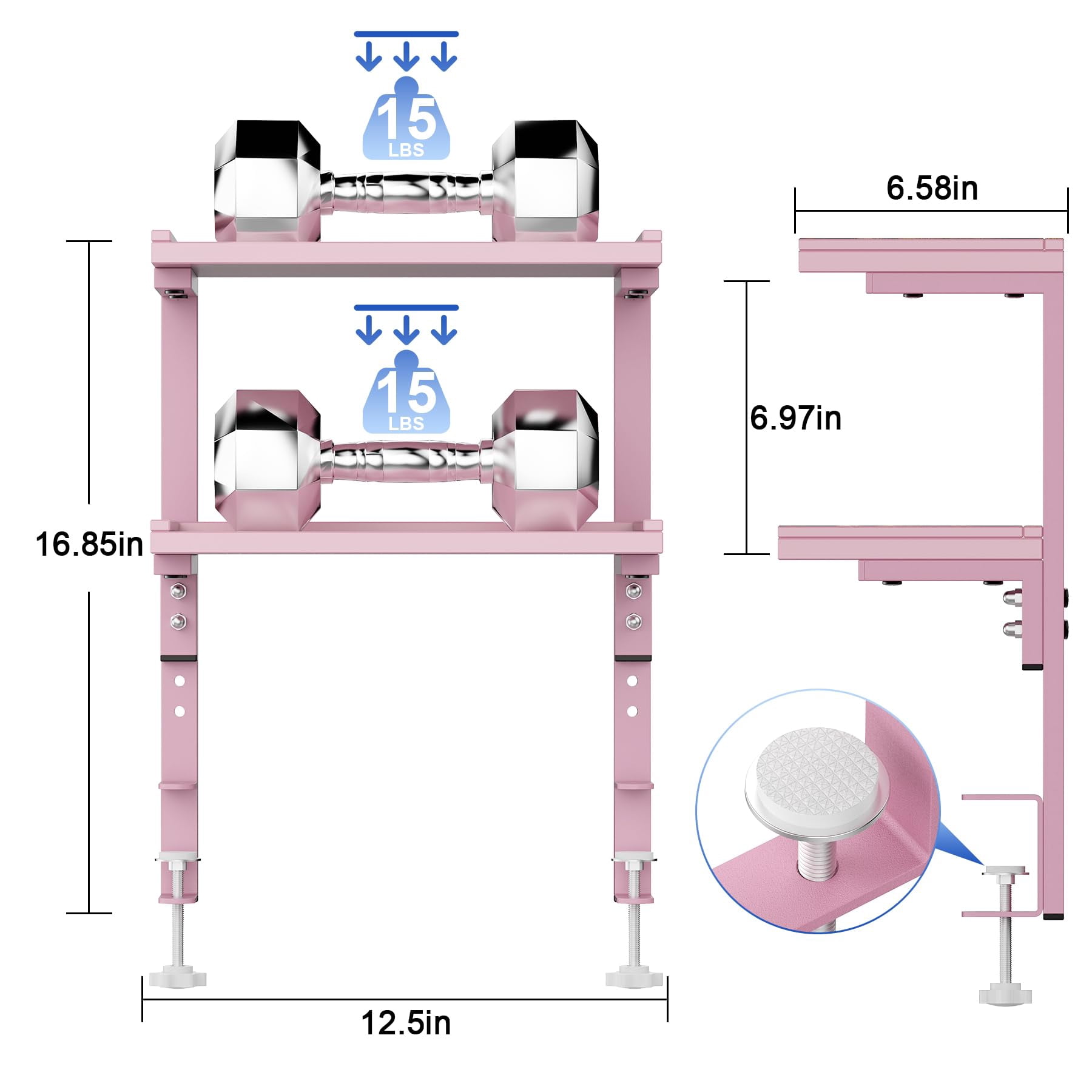 2-tier Desk Shelf  Expandable Under Storage Clamp On Desktop Accessories For Offices Study Rooms And Game (pink)