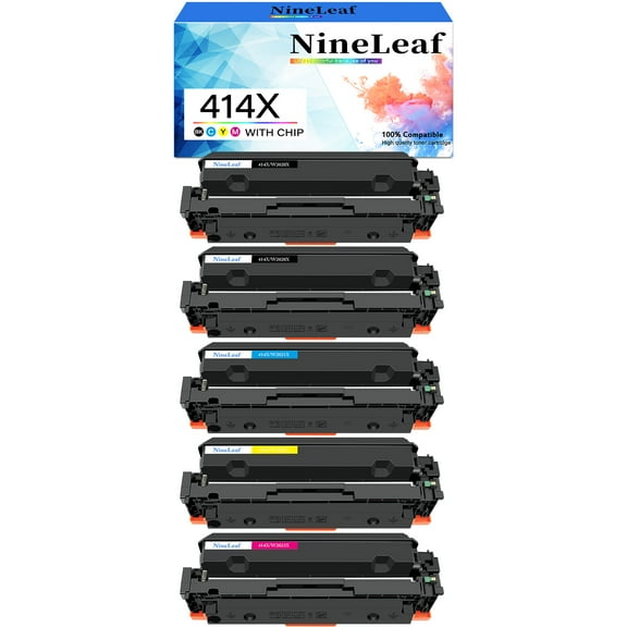 NineLeaf [With Chip] Compatible Toner Cartridge Replacement for HP 414X 414A W2020X W2021X W2022X W2023X to Work for Color Pro MFP M479fdw M479fdn M454dw M454dn M479dw M455dn M455dn Printer (5 Pack)