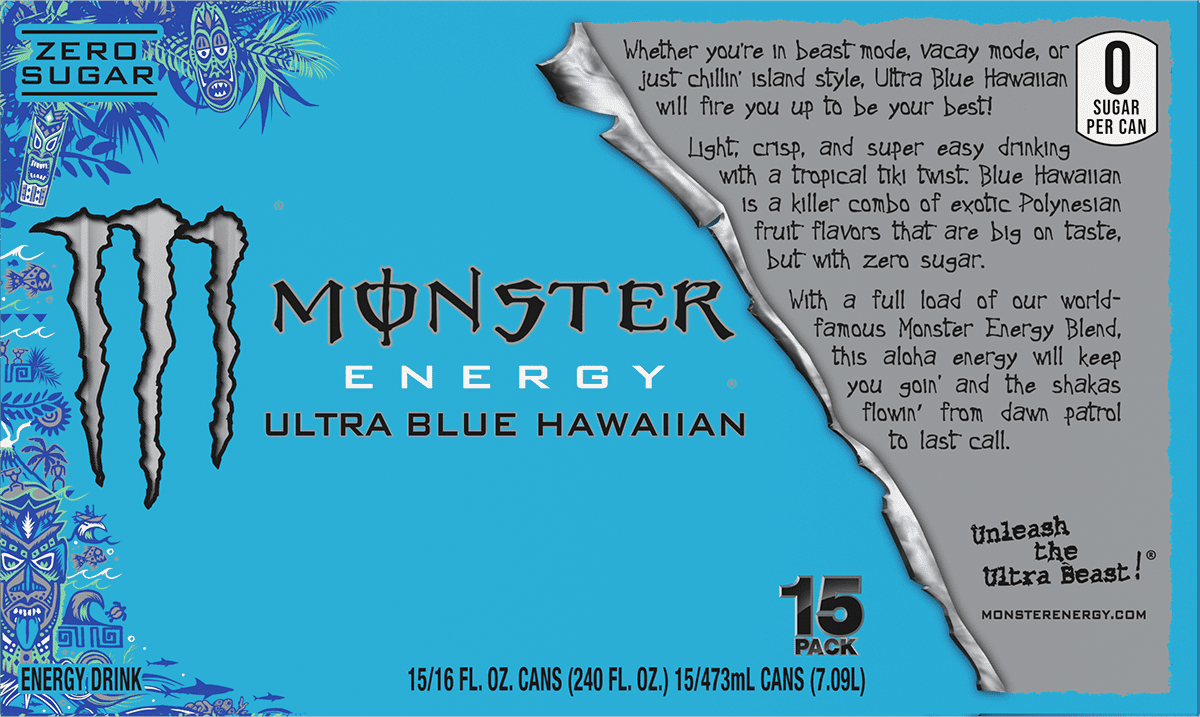 Monster Energy Ultra Blue Hawaiian 15 Pack - 16 Fl Oz