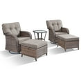 thumbnail image 3 of OPOHORO 5 Pieces Outdoor Conversation Set, with with T Shape-Back Cushions, Side Table and Ottomans, Brown Wicker Patio Furniture Swivel Rockers for Porch and Yard, Gray, 3 of 13