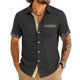 thumbnail image 1 of Camisas de Verano Casuales de los Hombres Impresas Camisa de Manga Corta Parchada para Hombres, Contraste Cuello Botón Arriba con Bolsillo de Pecho, 1 of 8
