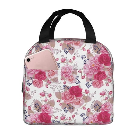 Insulated Lunch Bag for Women Men - Peonies and roses Leakproof Cooler Lunch Box for Women Men  Lunch Tote Bags for Work School Picnic Travel