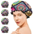thumbnail image 7 of Shower Caps,Multicolor Ethnic Mandala Pattern Waterproof Shower Cap for Women 4 Pieces,Double Reusable Hair Cover for Shower PEVA Elastic Stretch Hem, 7 of 7