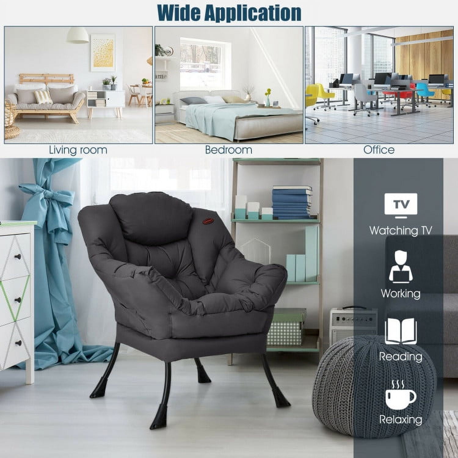 Finihen Modern Fabric Large Lazy Chair, Accent Oversized Comfy Reading Chair, Modern Polyester Fabric Lazy Chair with Steel Frame and Side Pocket, for Living Room, Bedroom, Dorm, Gray Finihen Modern Fabric Large Lazy Chair, Accent Oversized Comfy Reading Chair, Modern Polyester Fabric Lazy Chair with Steel Frame and Side Pocket, for Living Room, Bedroom, Dorm, Gray