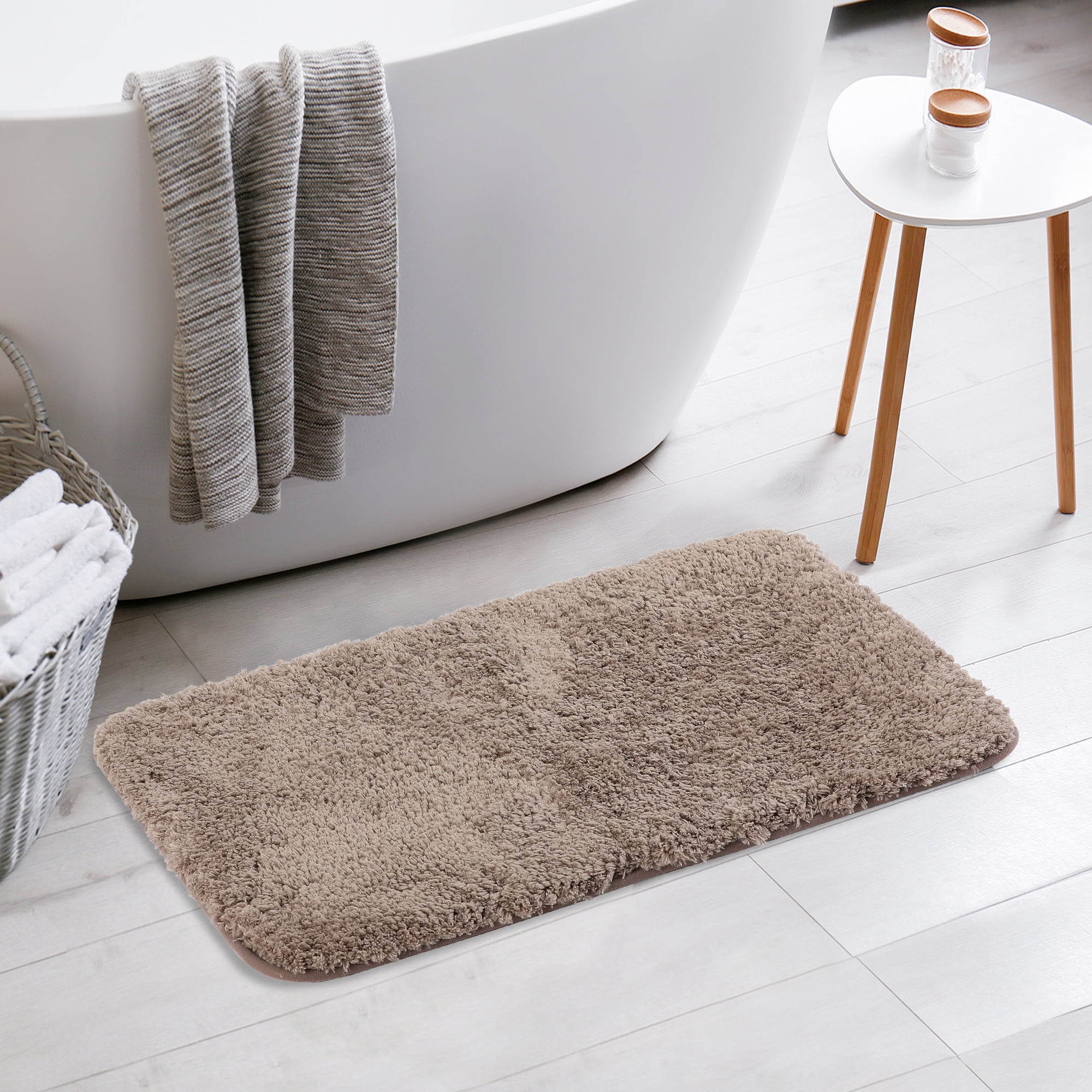 Unique Bargains Luxury Bath Mat Rug Solid Plush Shaggy Bath Carpet for Bathroom Floor Brown 16"x24"