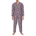 thumbnail image 3 of Daiia Skull flower leaf Plaid for Men's Long-Sleeved Pajama Set – Soft & Comfortable Sleepwear Button-Up Pajamas Cozy Lounge Wear-Medium, 3 of 7