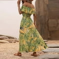 thumbnail image 4 of Women Ruffle Floral Maxi Summer Dress Off Shoulder Short Sleeve Backless Flounce Bodice Slit Hem Beach Dresses Yellow XL, 4 of 6
