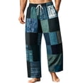 thumbnail image 2 of SGFCWSX Mens Harem Pants Patchwork Elastic Waist Drawstring Loose Boho Hippie Beach Casual Pants Navy Size 4XL, 2 of 5