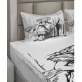 thumbnail image 2 of Ambesonne Cartoon Fitted & Top Sheet Set with Shams, Adventure, Black White, 2 of 4