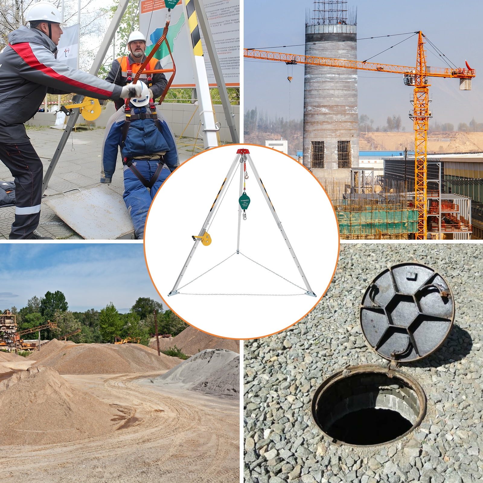 EastVita Confined Space Tripod Kit with 1200 lbs Lifting Winch,Fall Arrester,Sewer Rescue Tripod,Self-Locking Safety Device