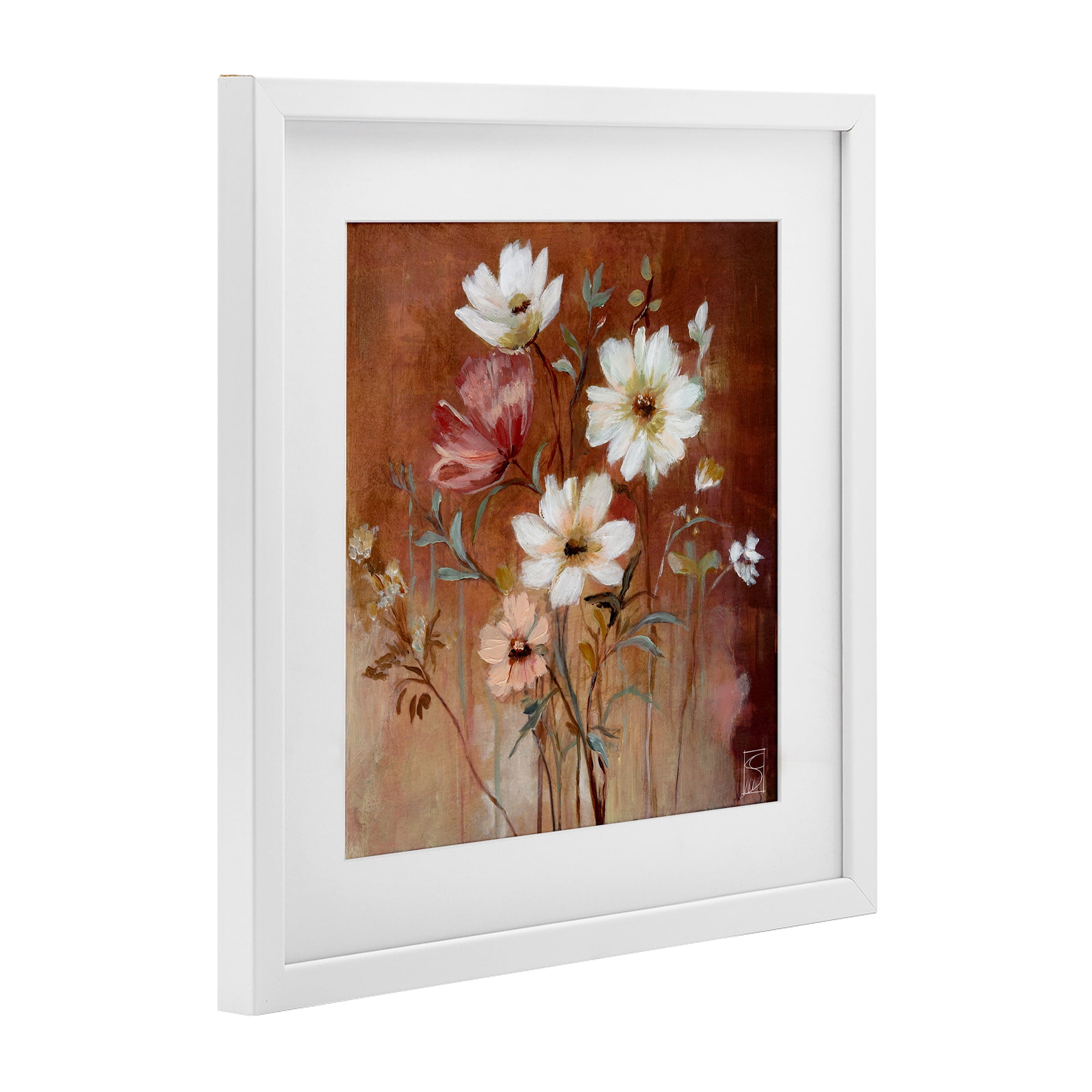 Mocha Flowers Collection White Framed Print Under Glass, design by Sara Culpepper