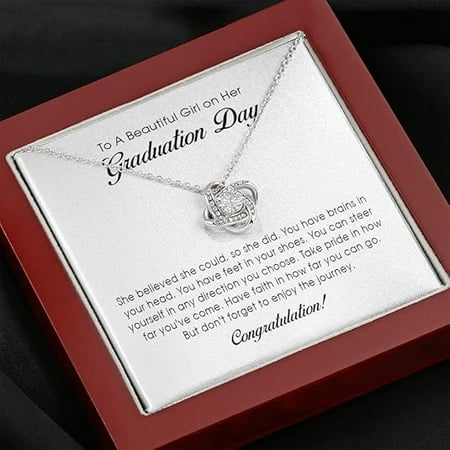 Graduation Gift Love Knot Necklace, Graduation Gift for Her with Message Card and LED Box, College Graduation Gift for Her, High School Senior Graduation Present, Class of 2025