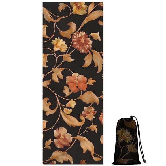 Pioneer Flower Floral Print Pattern Hot Yoga Mat Towel Non Slip for Hot Yoga - Quick-Drying Yoga Mat Cover with 4 Corner Pockets with Travel Bag - Hot Yoga Towel Non Slip 70"x26"