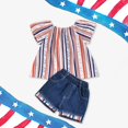 thumbnail image 4 of KONDYS Girl Clothes Summer Outfits 4Th Of July Independence Day Short Sleeve Striped Tops Denim Shorts Kids Clothing Set Size 12-24M, 4 of 9