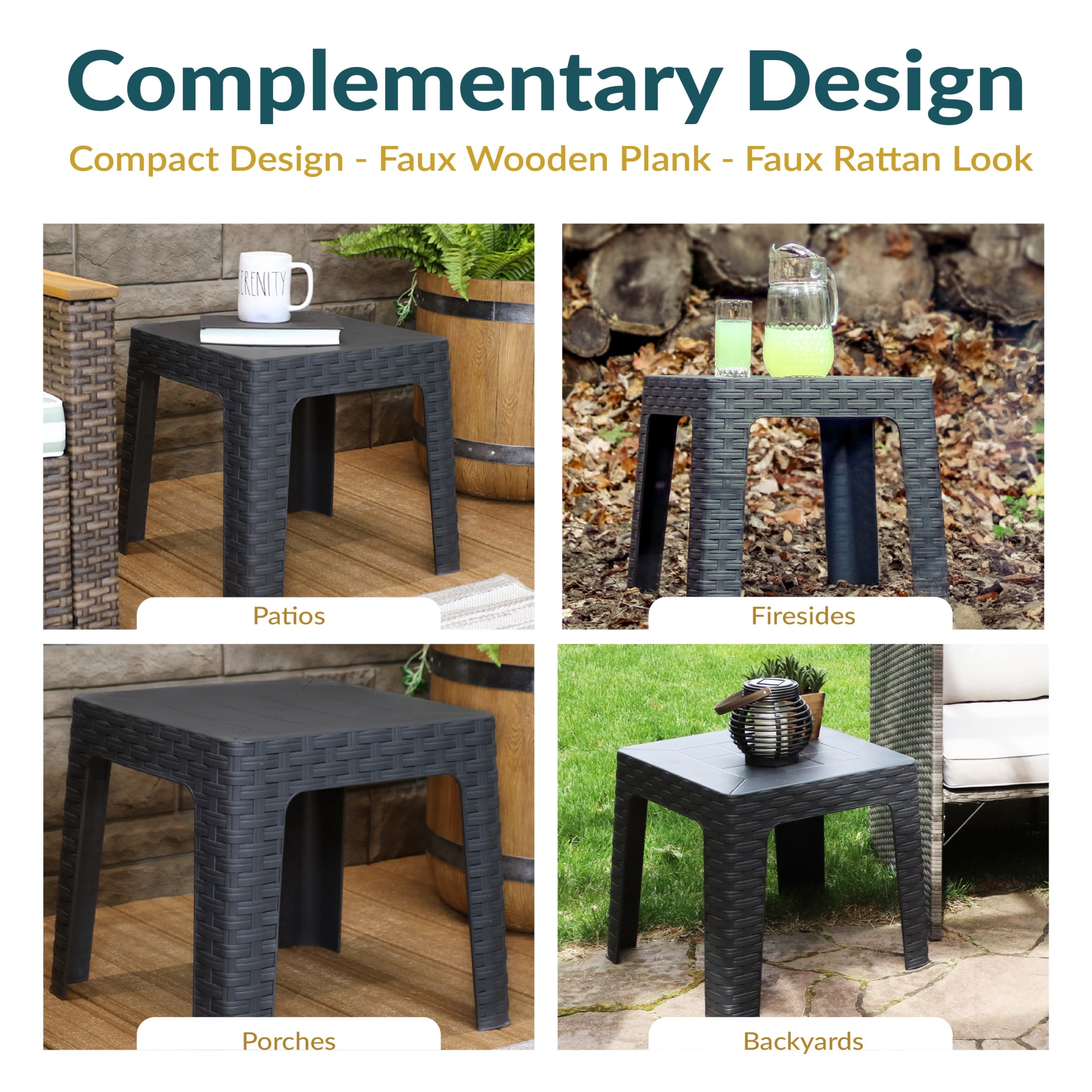 Sunnydaze Outdoor Contemporary Plastic Square End Table, Gray (Set of 4)